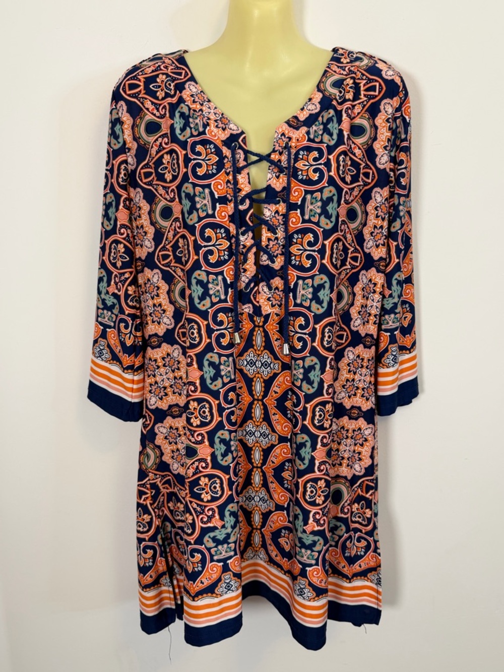 St. Tropez West Navy and Orange Boho Print Coverup Dress